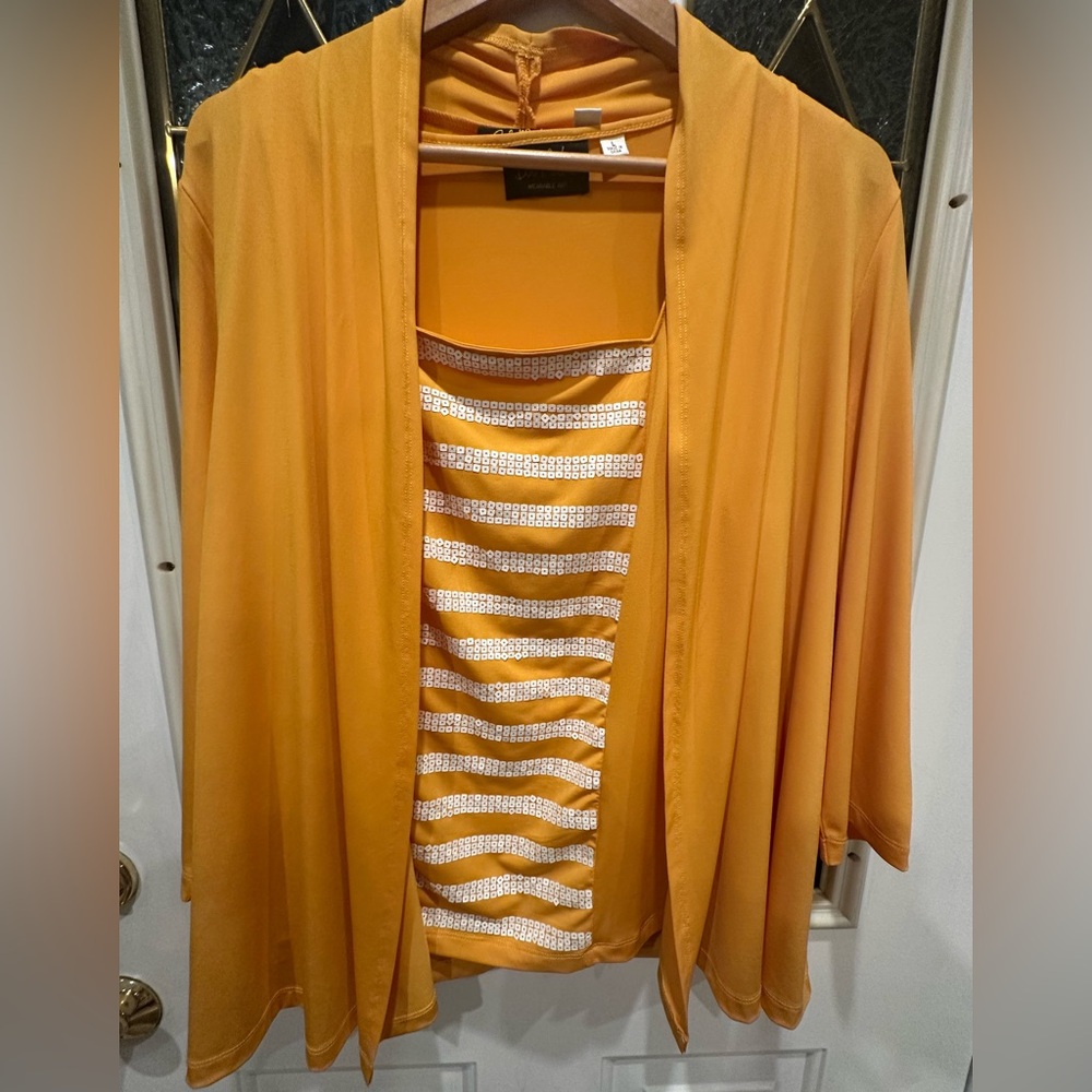 Bob Mackie Wearable Art 2 Piece Yellow Tank and Jacket Set Size large